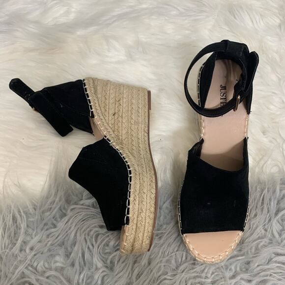 5/$30 JustFab Suede Woven Wedges -BLACK - Picture 4 of 8
